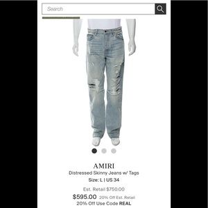 Amiri Distressed Skinny Jeans w/ Tags